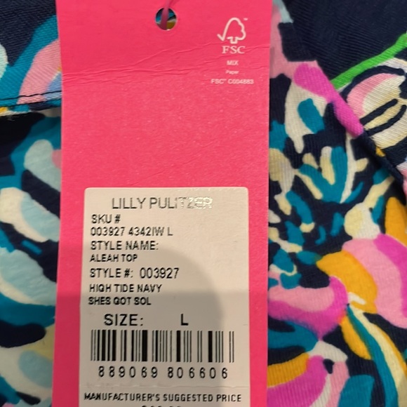 Lilly Pulitzer Aleah Long Seeved Top in High Tide Navy She's Got Sol M&L NWT - Picture 7 of 9